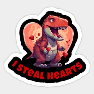 Kids  Boy Valentines Day Dino  I Steal hearts Sticker